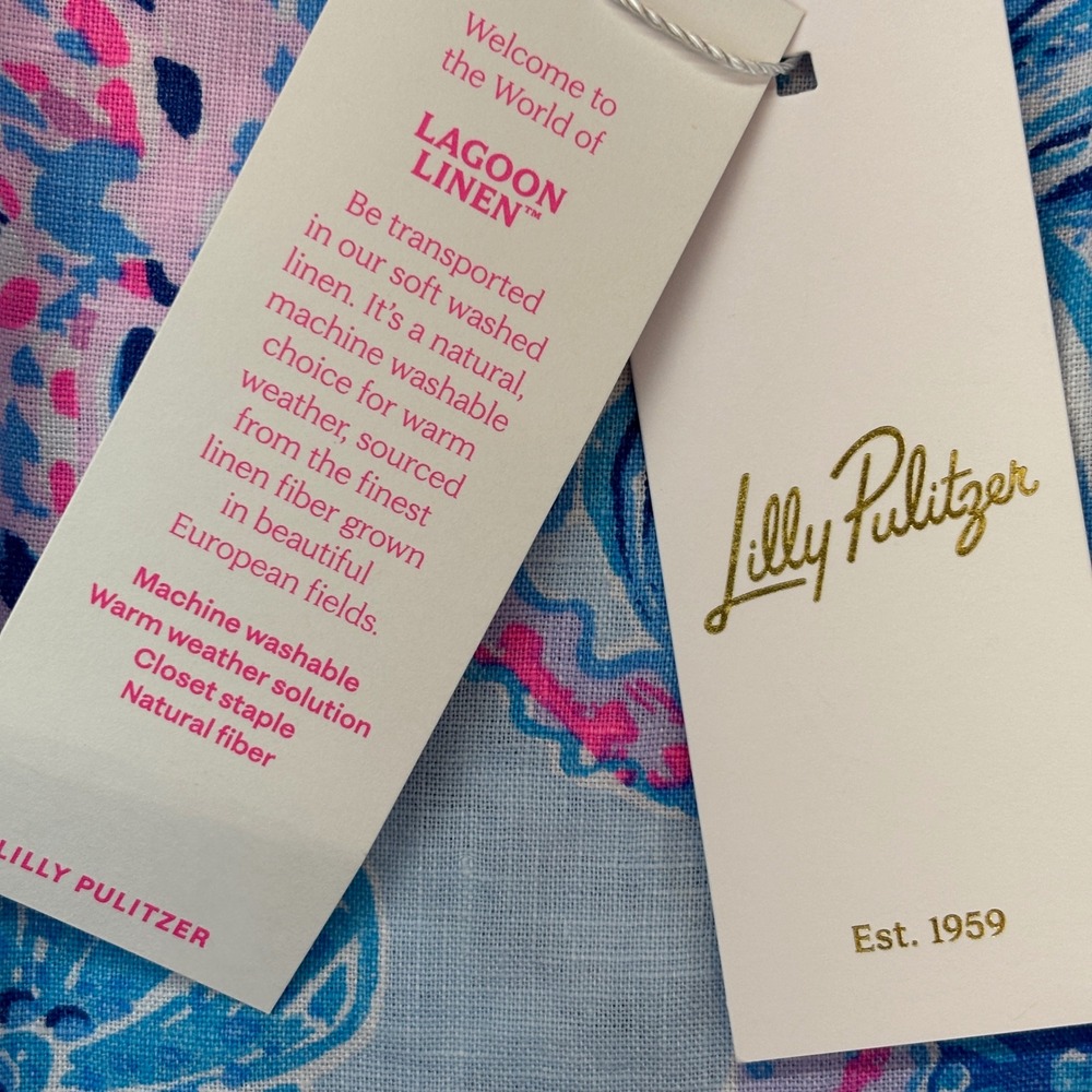 Lilly Pulitzer Amerie Linen Midi Dress Bahamas Beachcomber  Large‎ New Beach - Picture 7 of 10